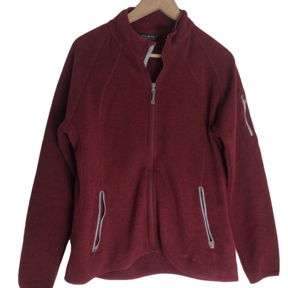 Eddie Bauer Burgundy Full Zip Fleece Jacket - Picture 1 of 8